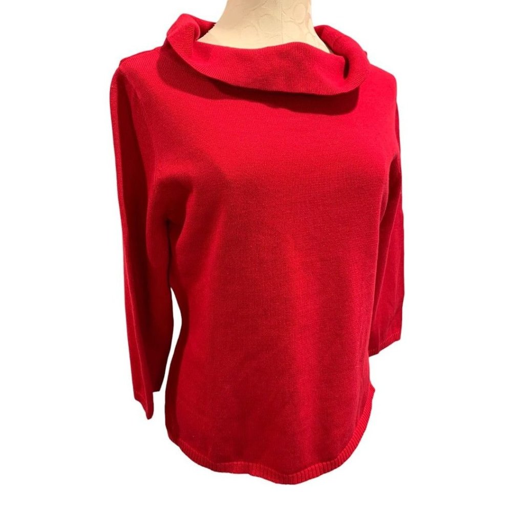 Large Rafaella Women's New Red Cowl Neck 3/4 Sleeve Sweater Cotton